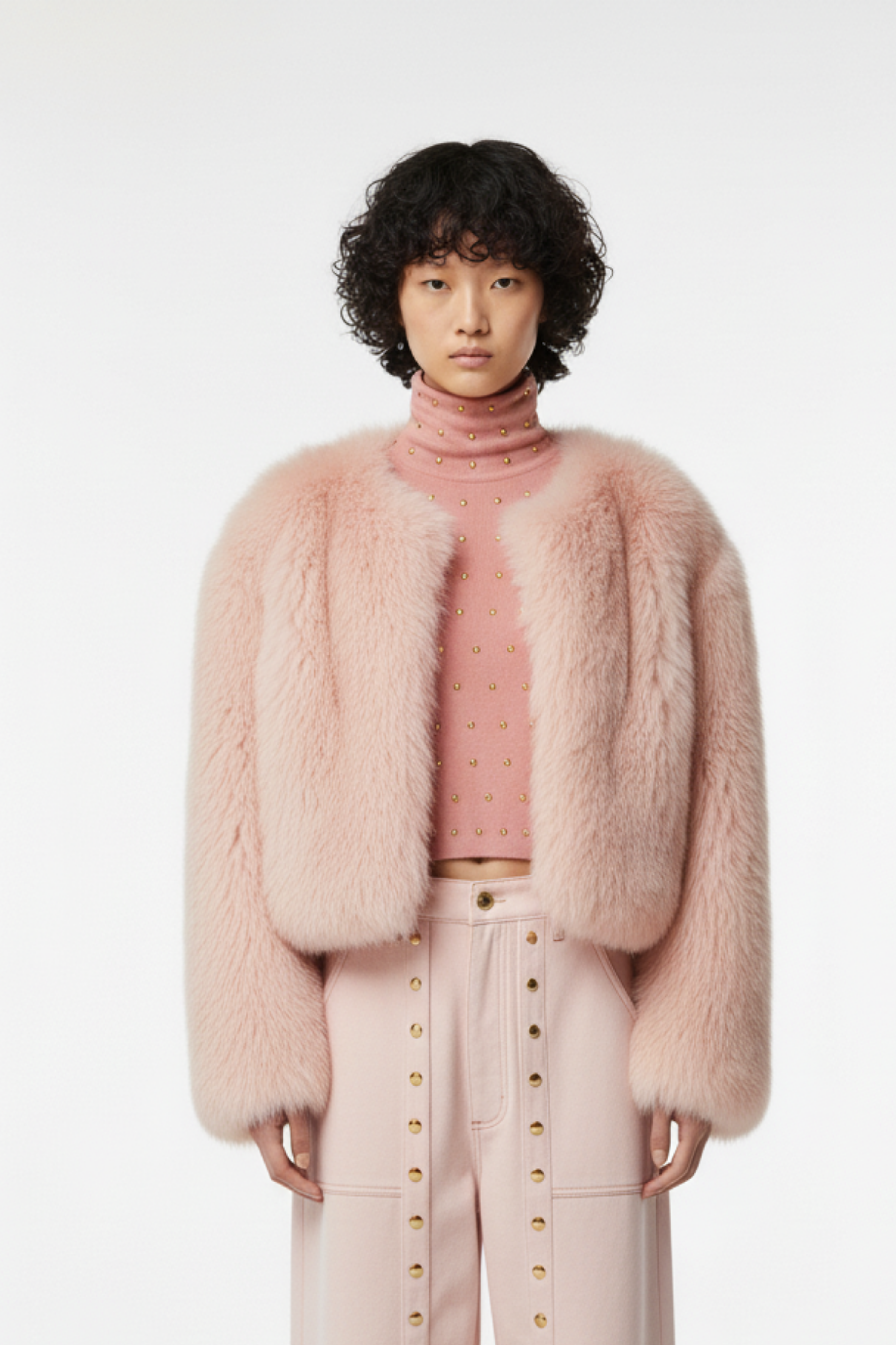 WOOL TURTLENECK SWEATER WITH GOLD STUDS IN POWDER PINK