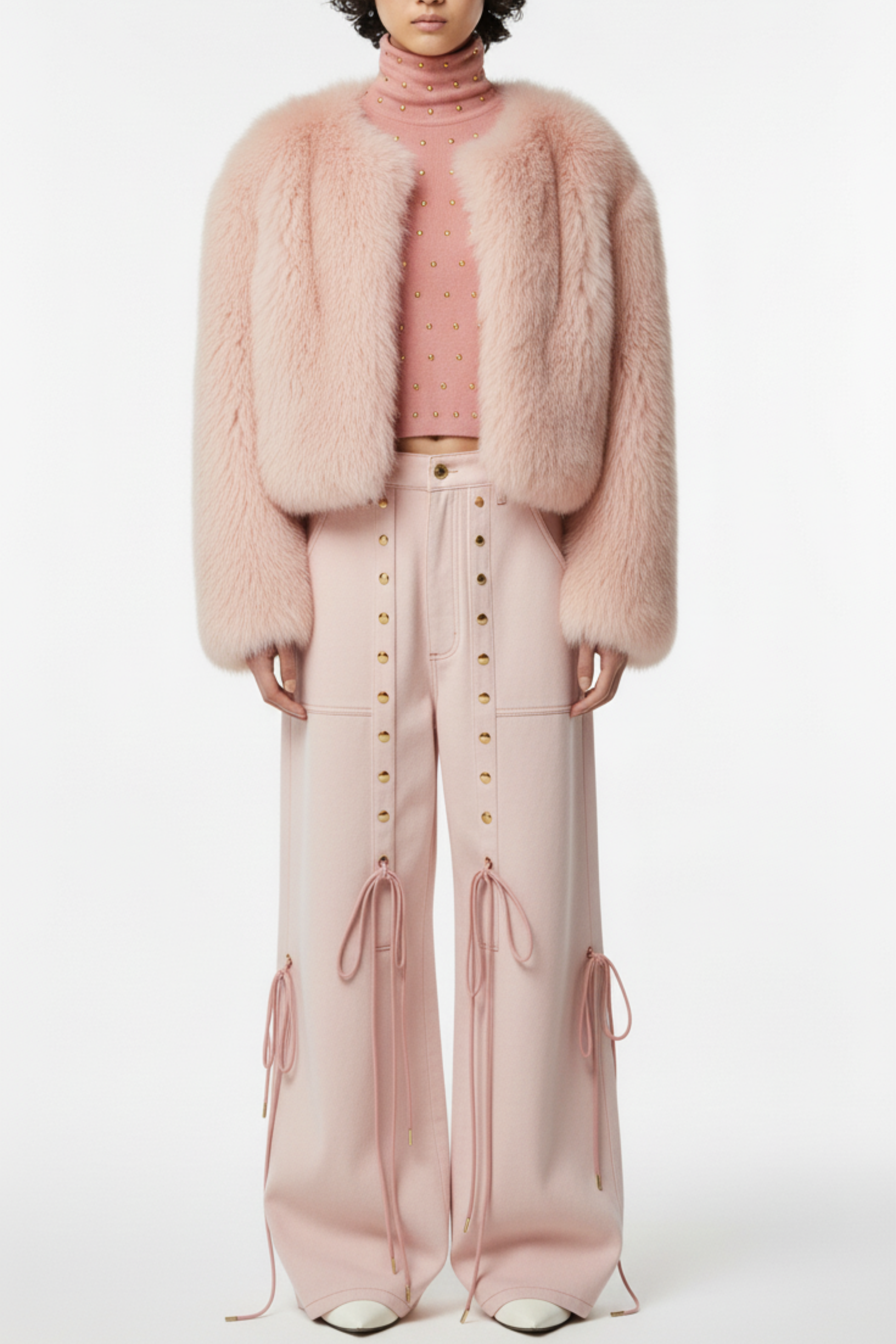 BLUSH STUDDED DRAWSTRING TROUSERS