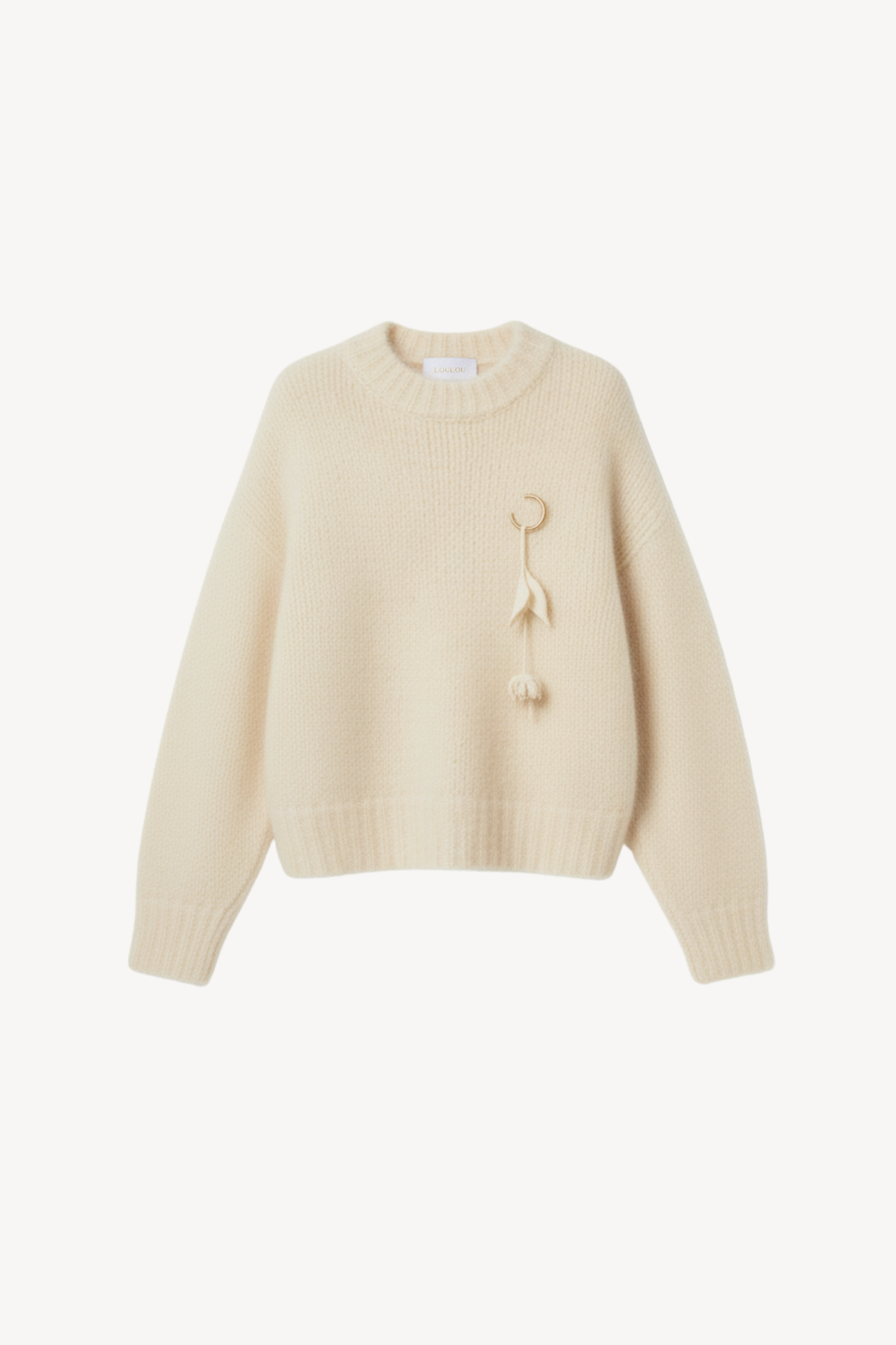 MOHAIR-BLEND SWEATER WITH FLORAL PENDANT IN IVORY
