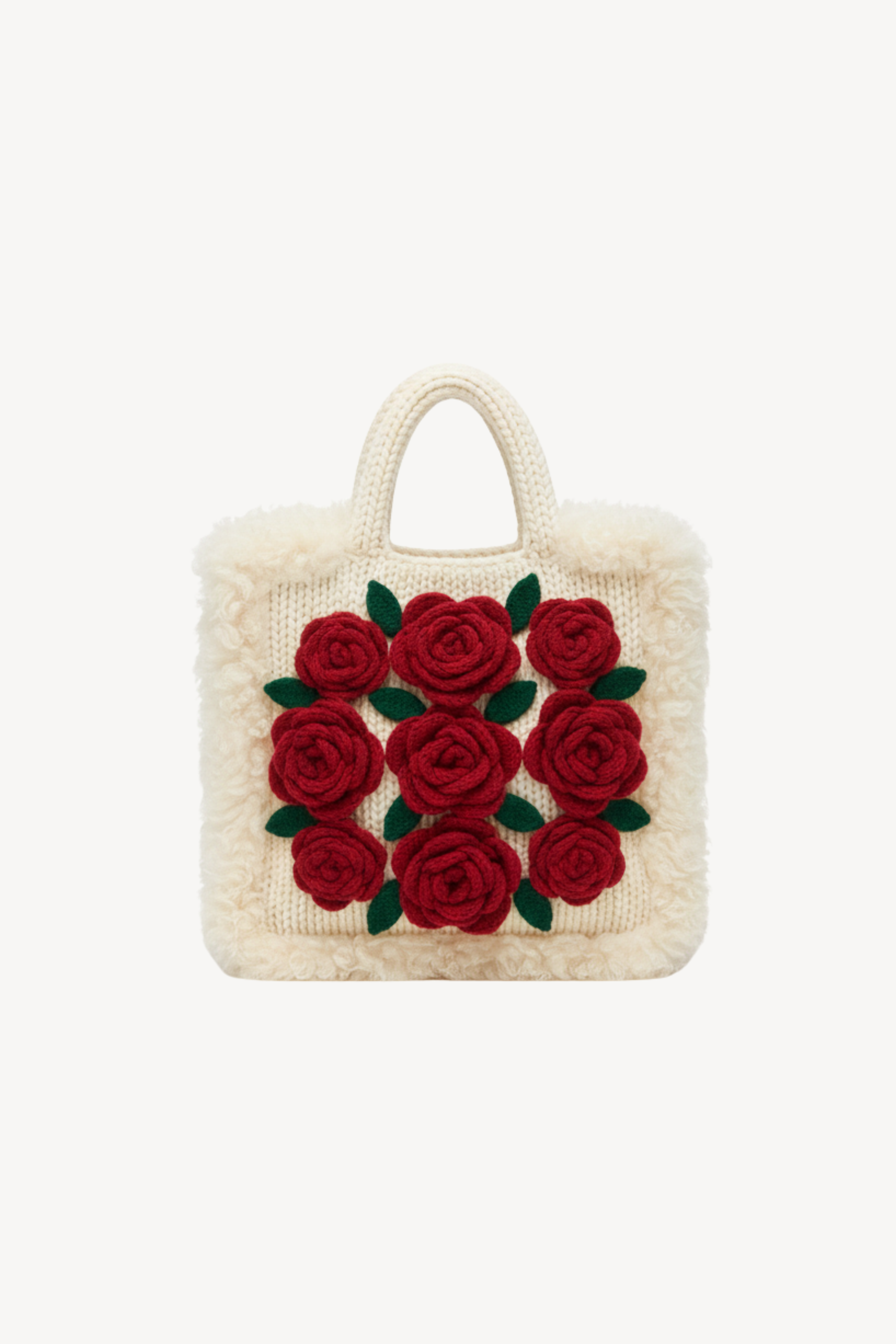 IVORY ROSE GARDEN SHEARLING TOTE