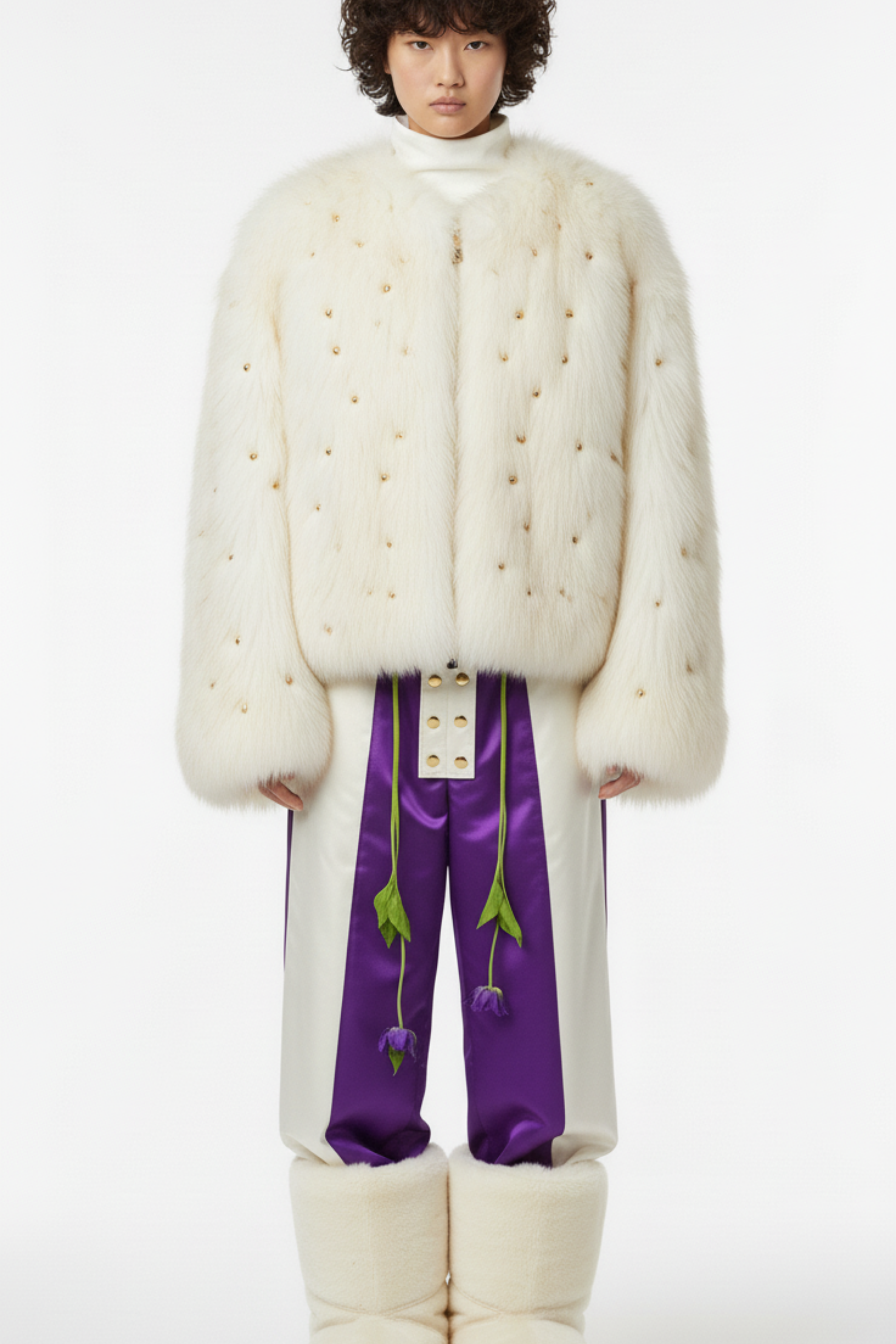 FAUX FUR JACKET IN IVORY