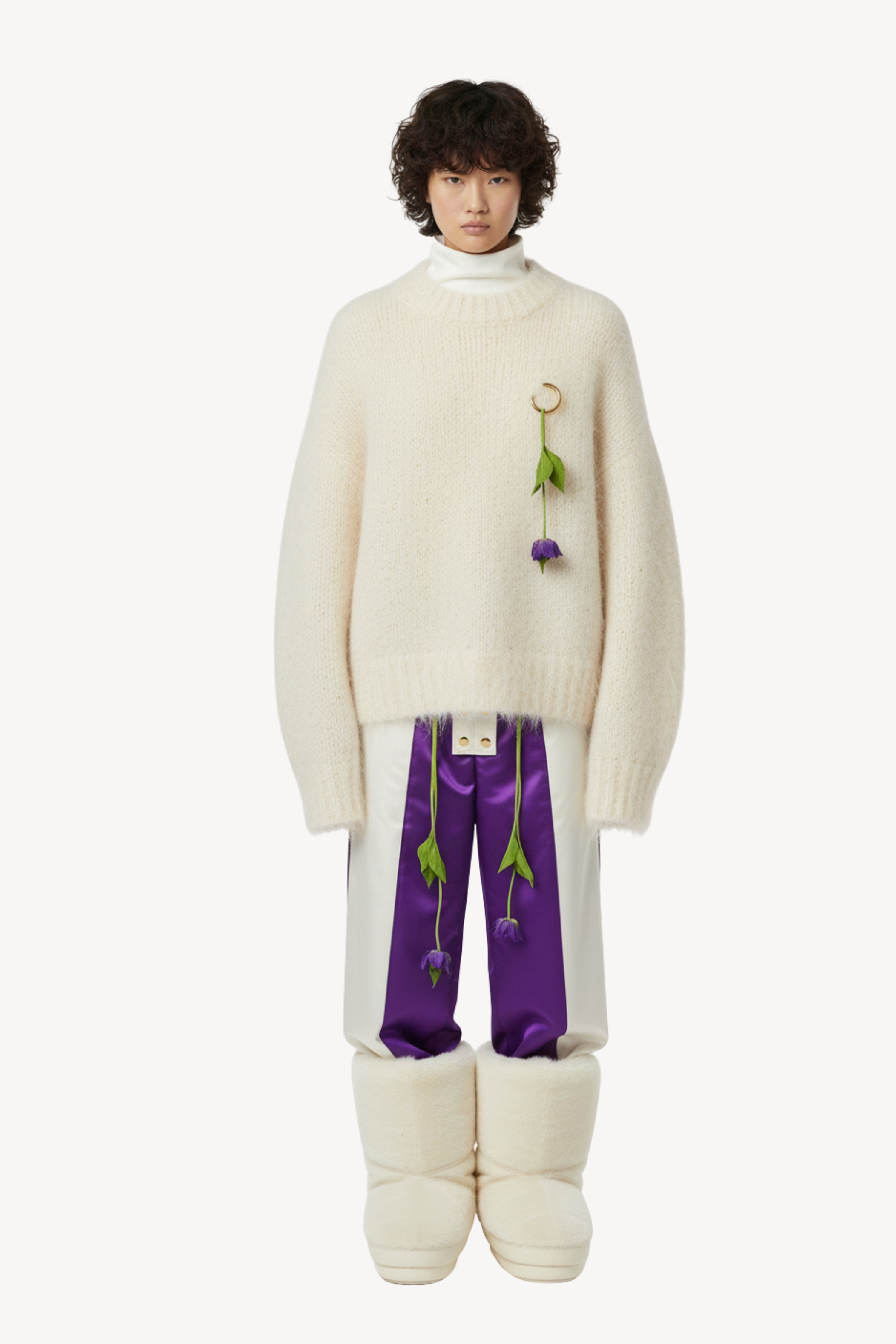 MOHAIR-BLEND SWEATER WITH FLORAL PENDANT