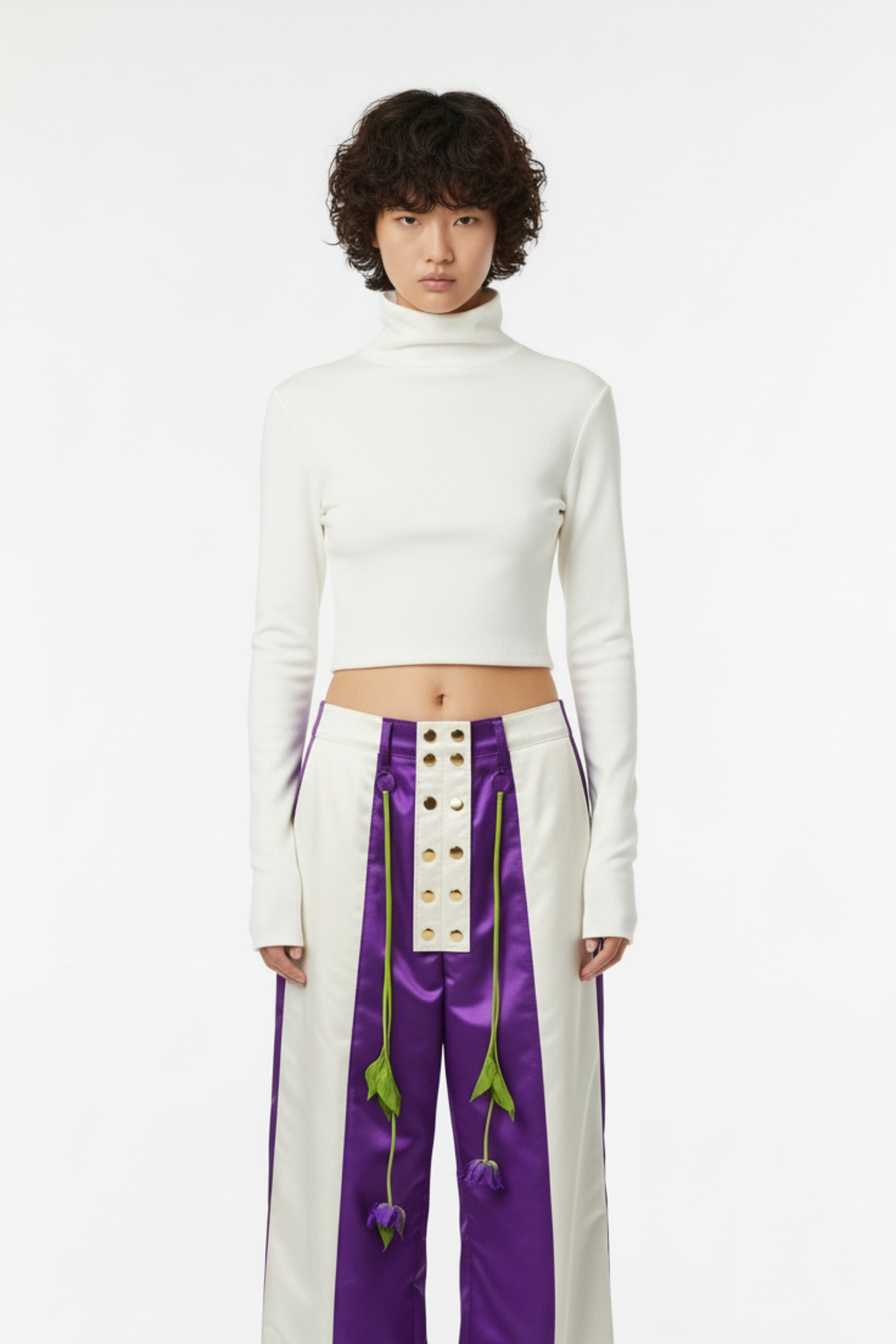 CROPPED JERSEY TURTLENECK IN IVORY