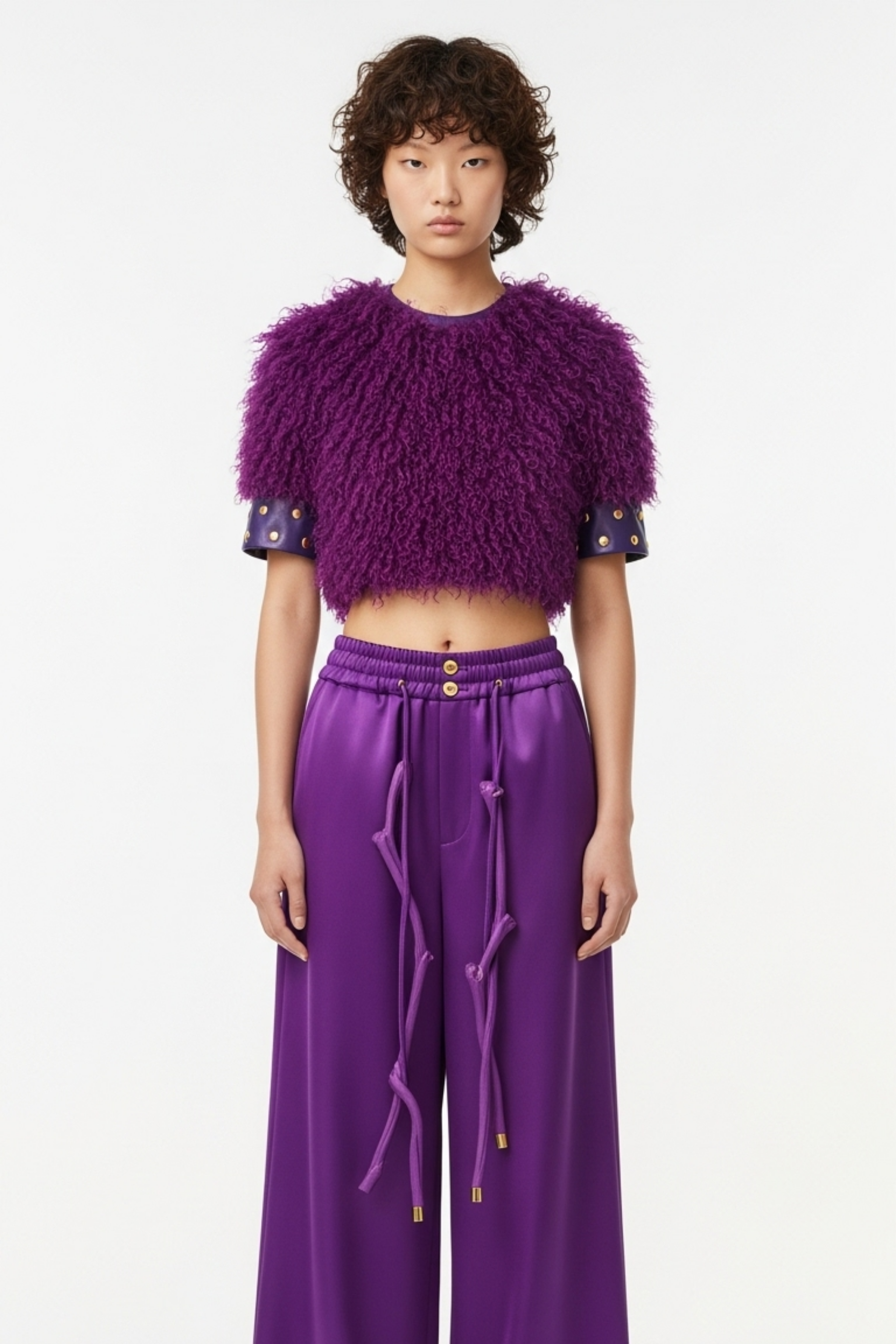 CROPPED SHEARLING TOP IN VIOLET