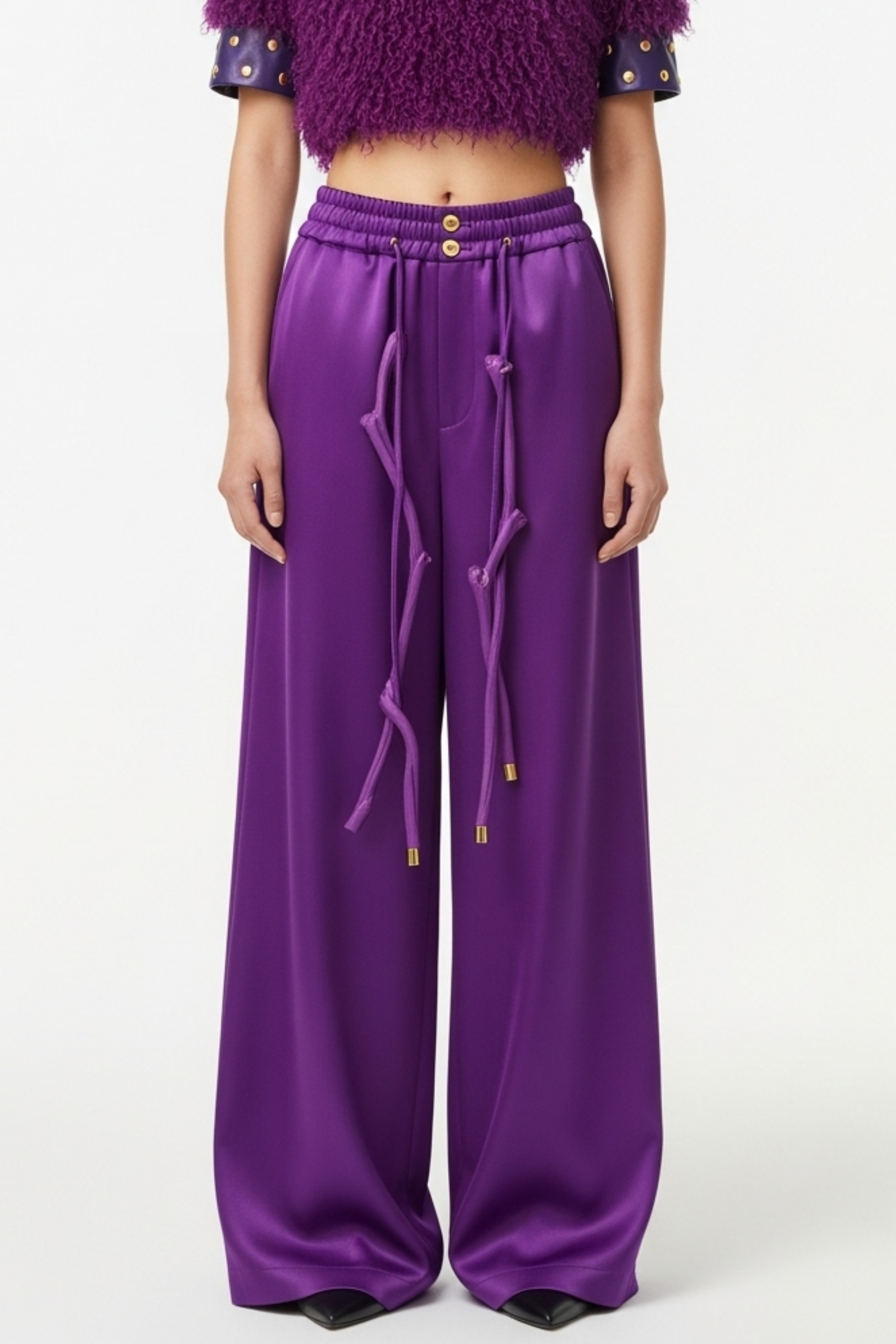 VIOLET SILK SATIN TROUSERS