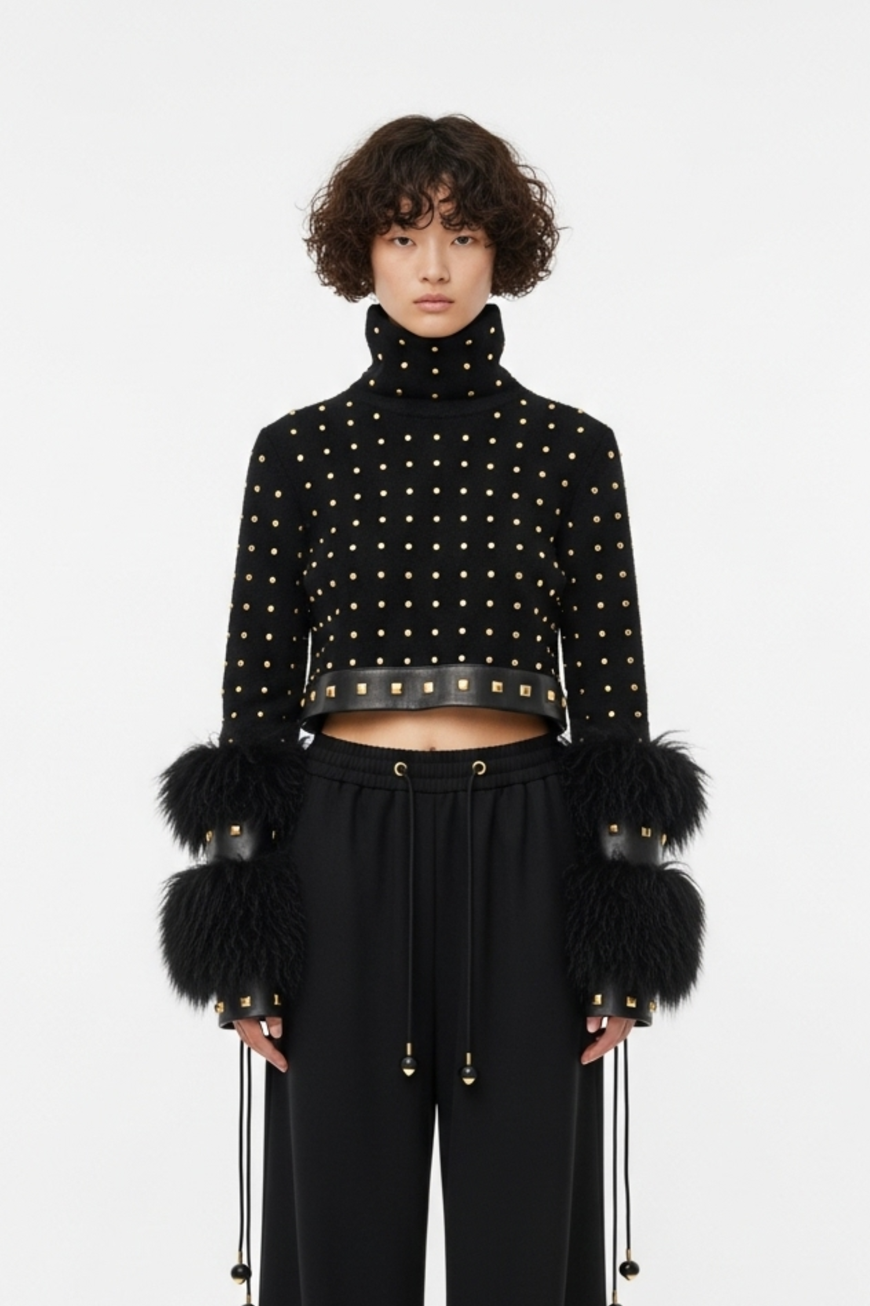 JERSEY TURTLENECK TOP WITH STUDDED DETAILING
