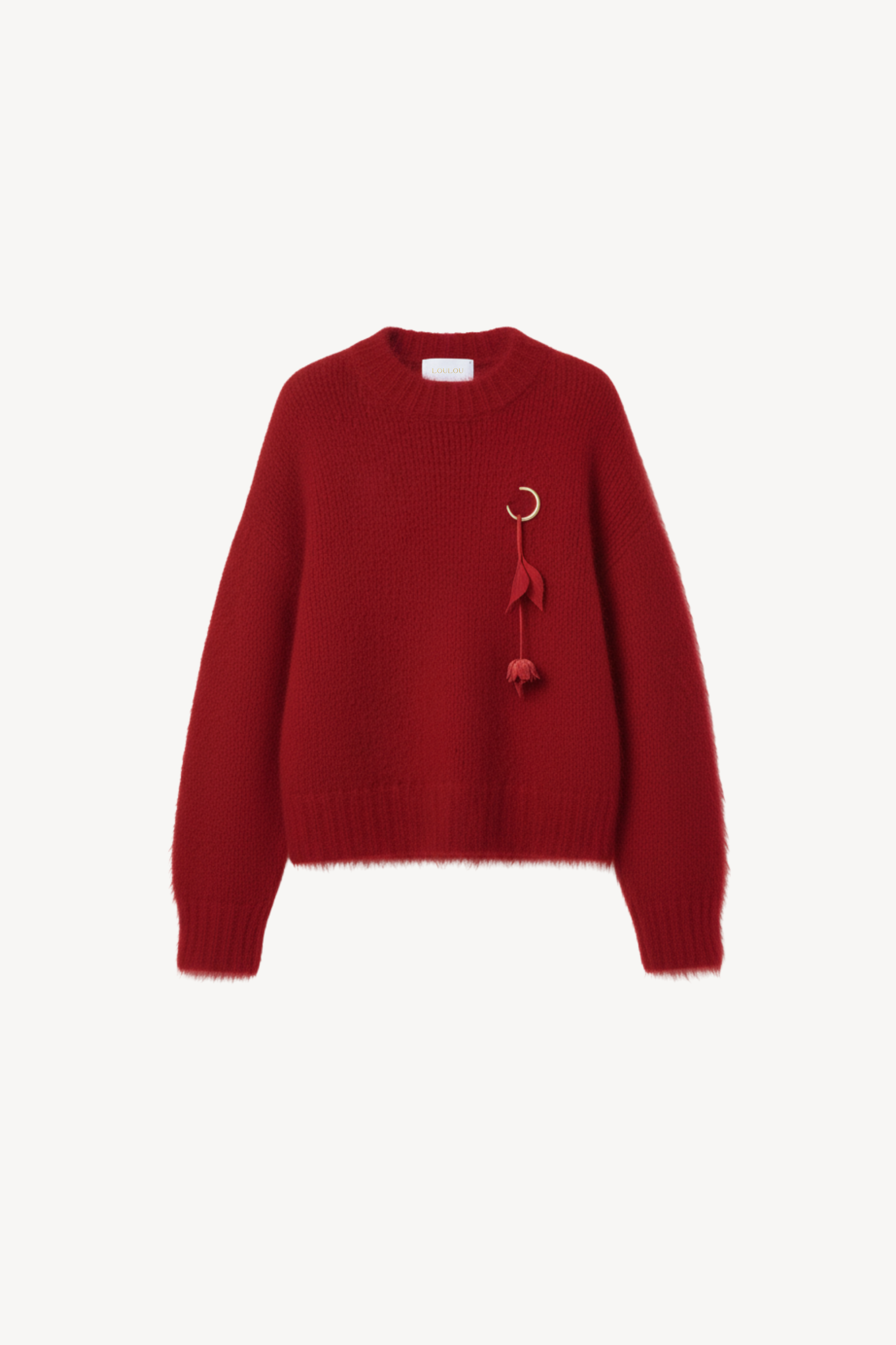 MOHAIR-BLEND SWEATER WITH FLORAL PENDANT IN RED