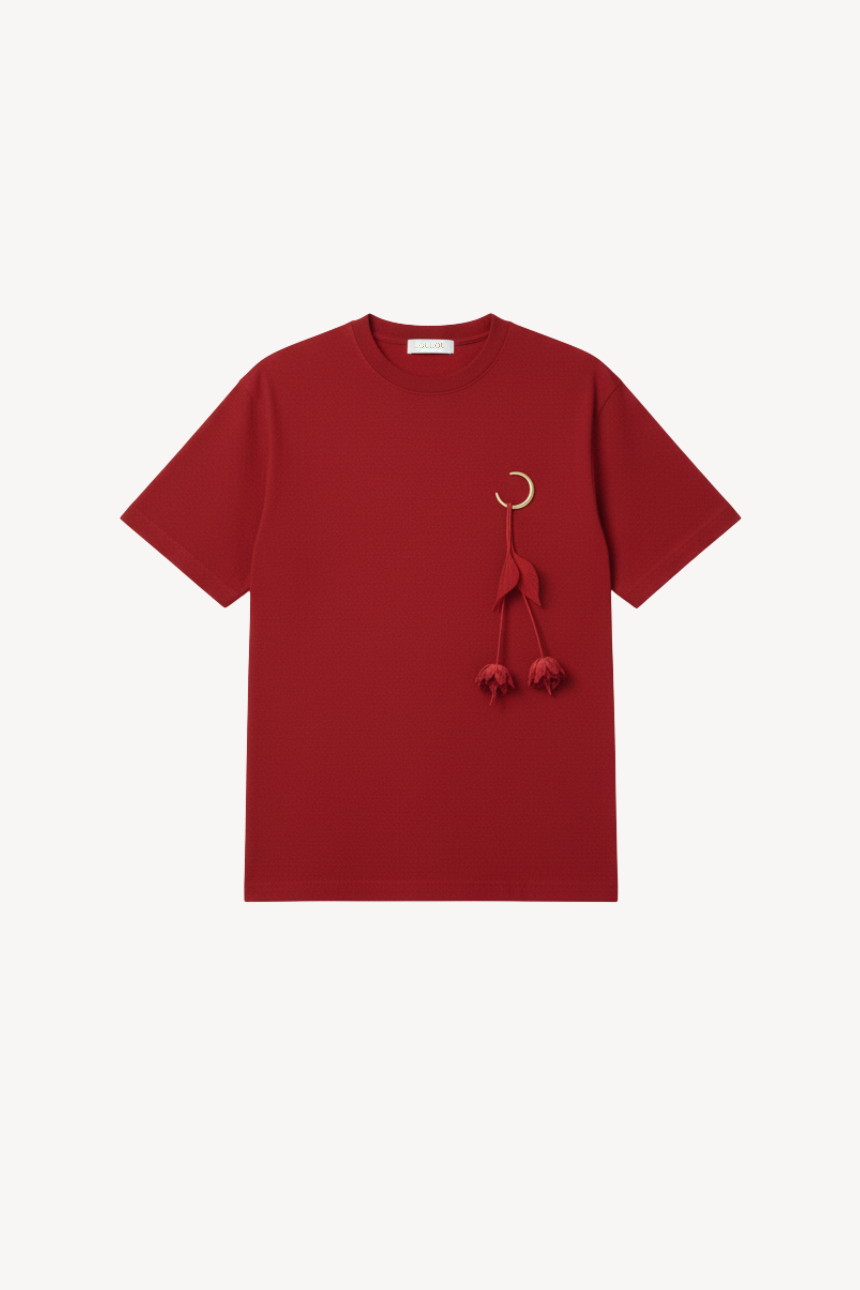 JERSEY T-SHIRT WITH FLORAL PENDANT IN RED