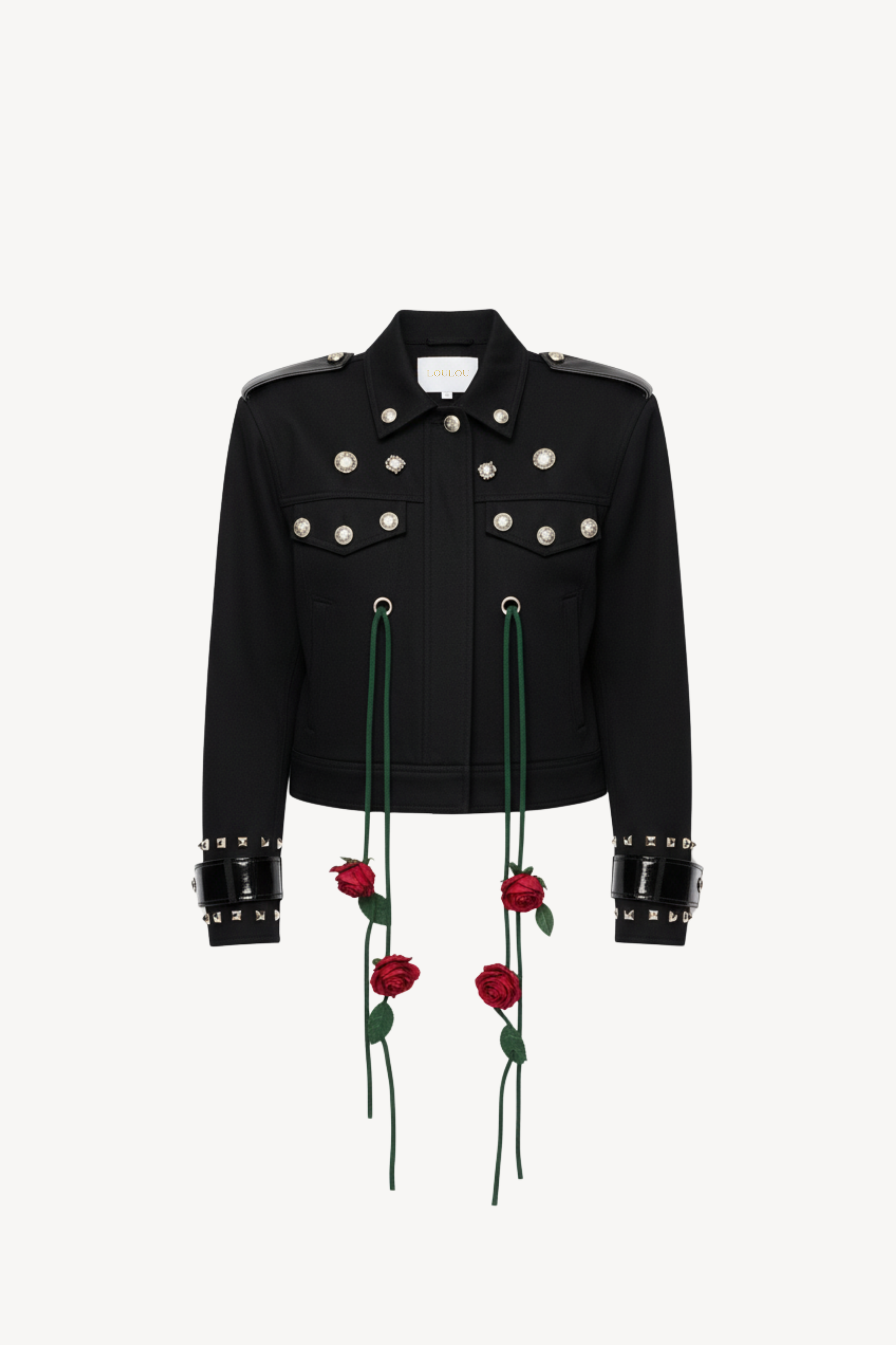 DENIM JACKET WITH FLORAL DRAWSTRINGS