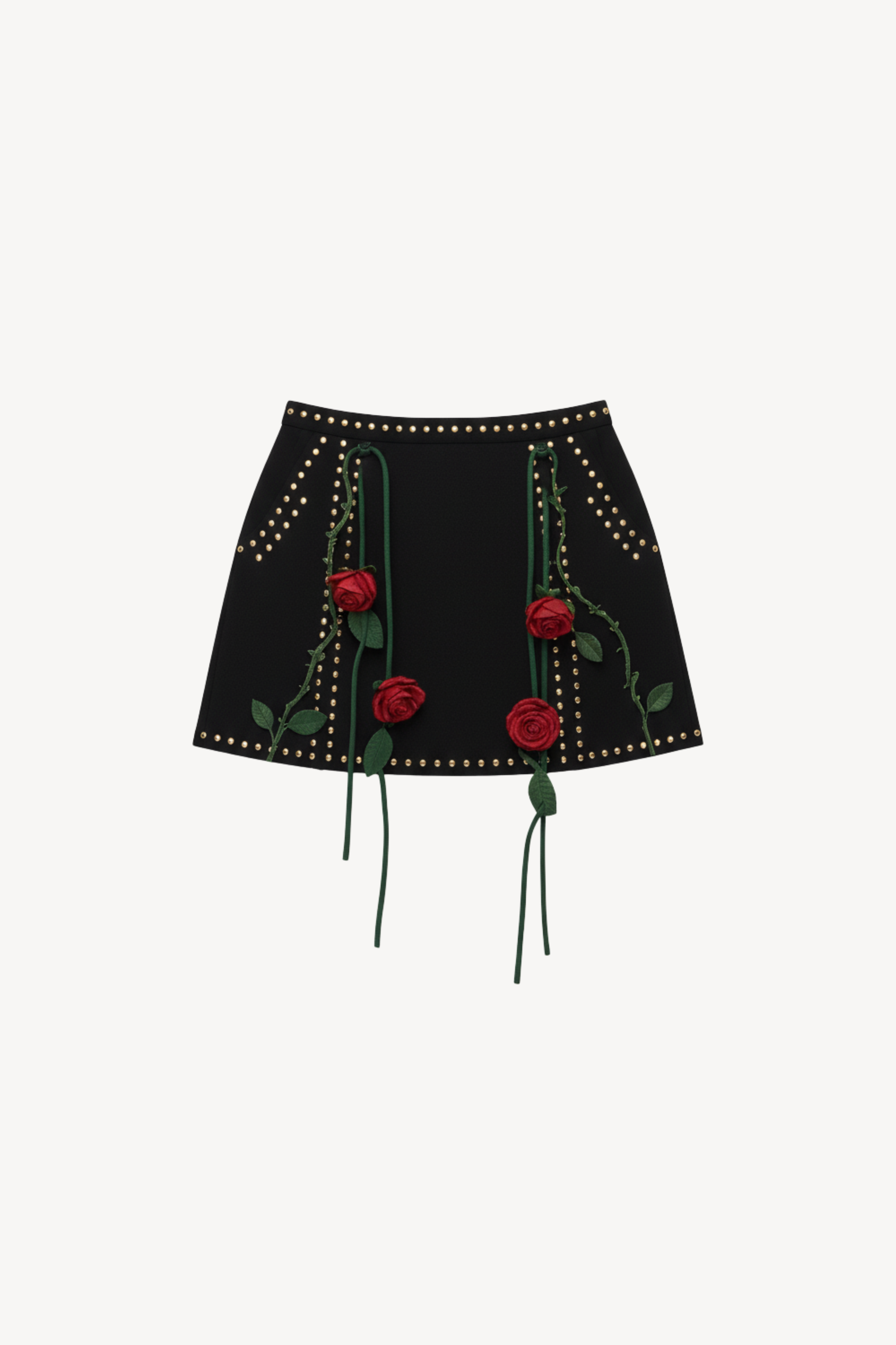 BLACK ROSE-EMBROIDERED MINI SKIRT