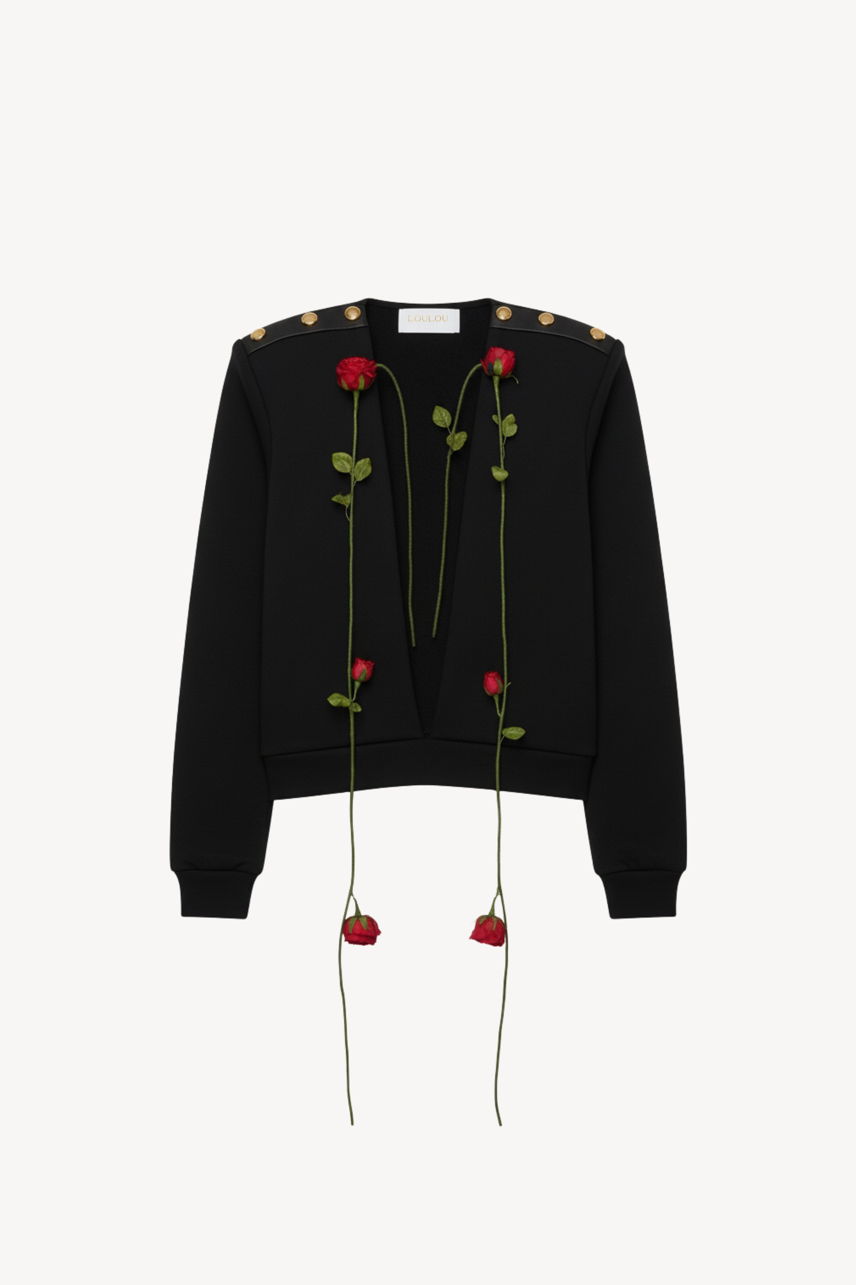 ROSE-EMBELLISHED SWEATSHIRT IN BLACK