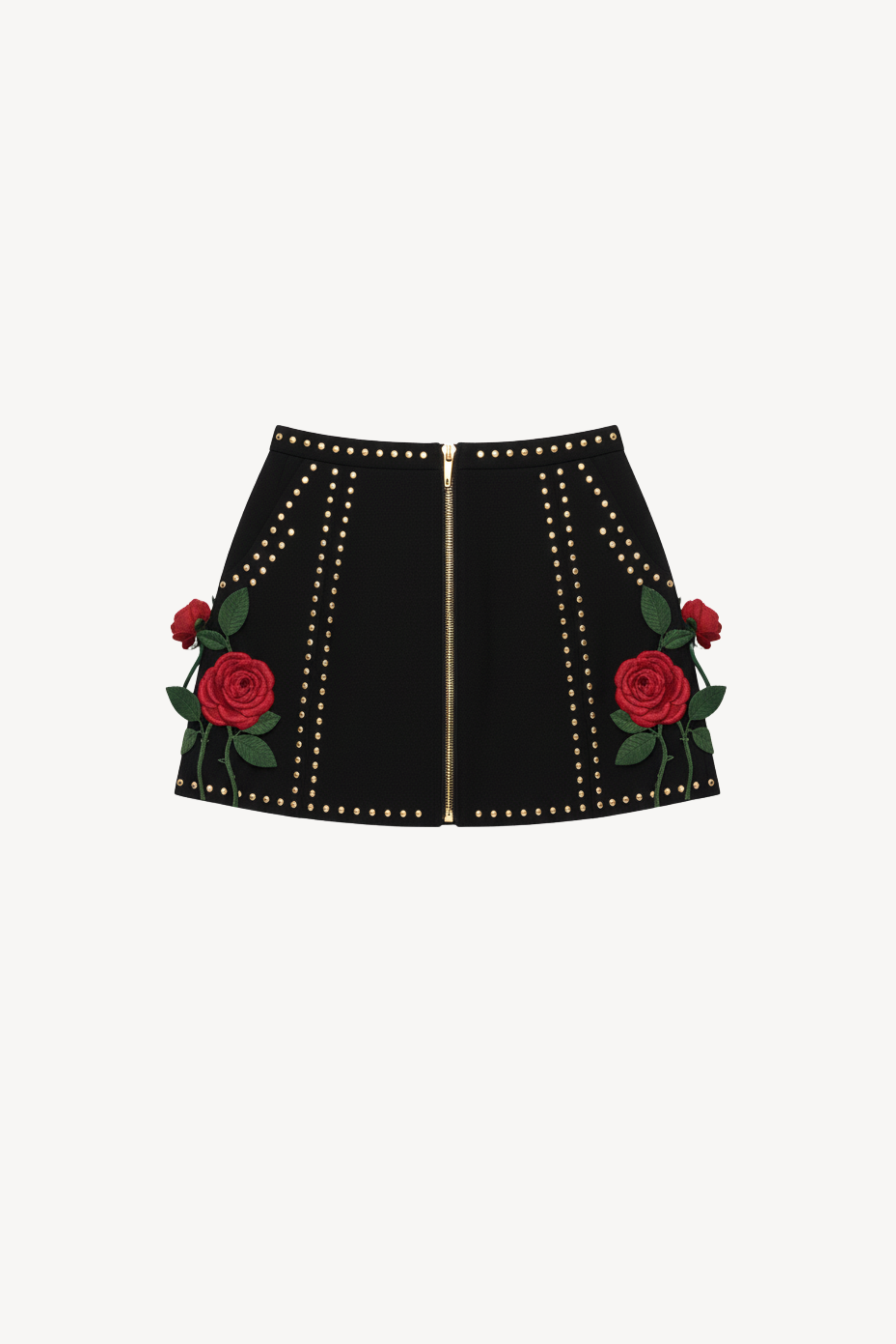 BLACK ROSE-EMBROIDERED MINI SKIRT