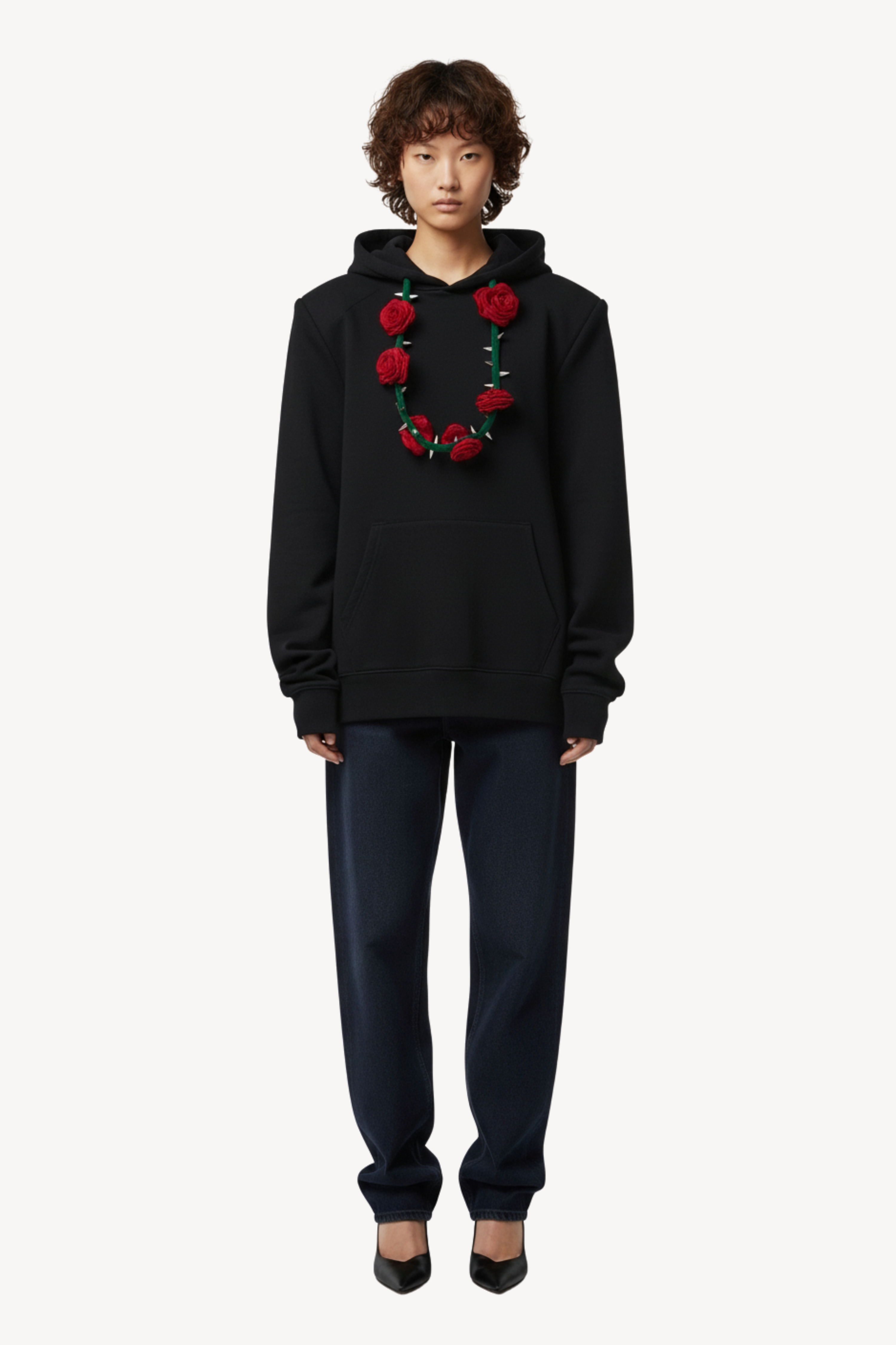 ROSE GARLAND HOODIE IN BLACK