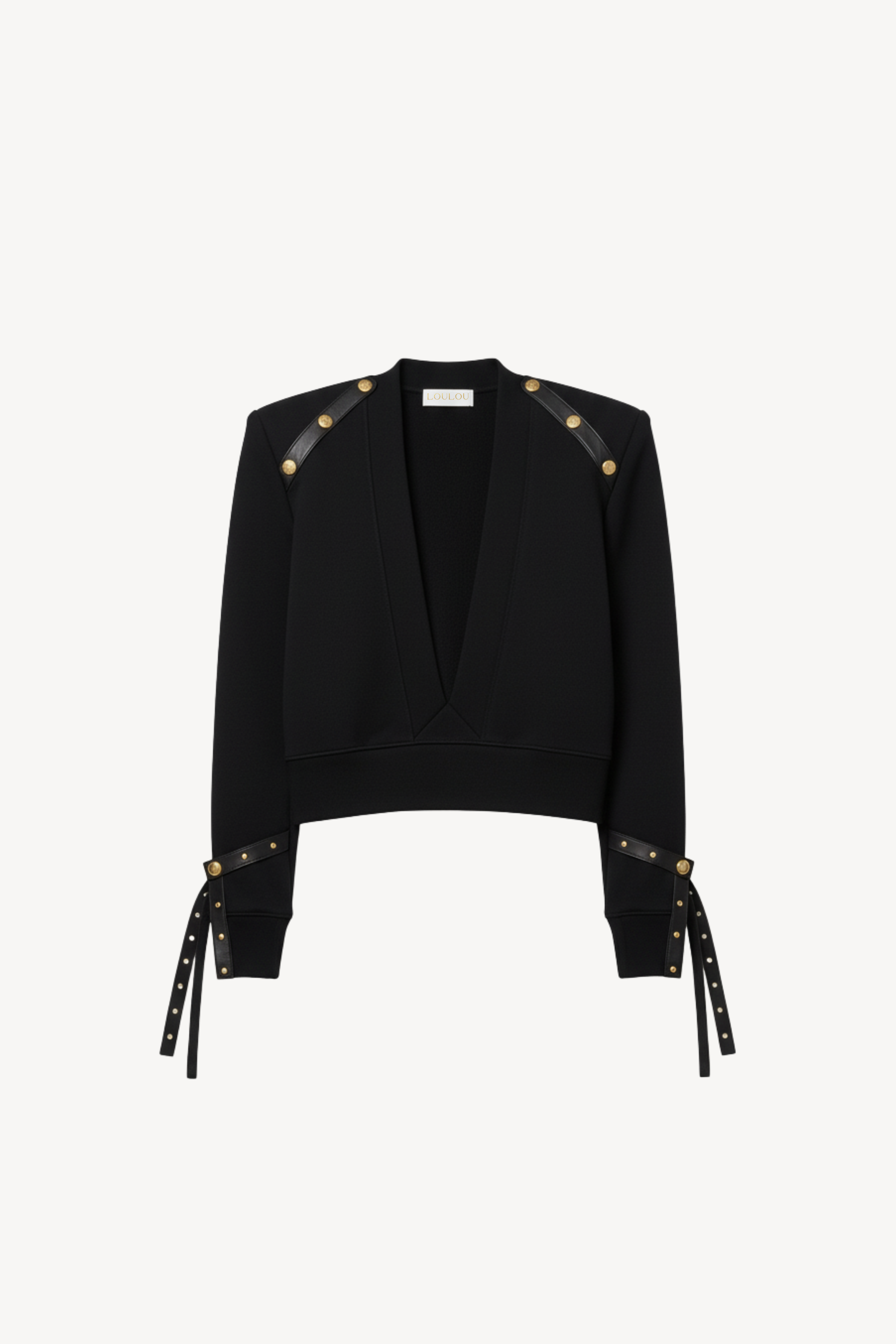 STUDDED V-NECK SWEATSHIRT IN BLACK
