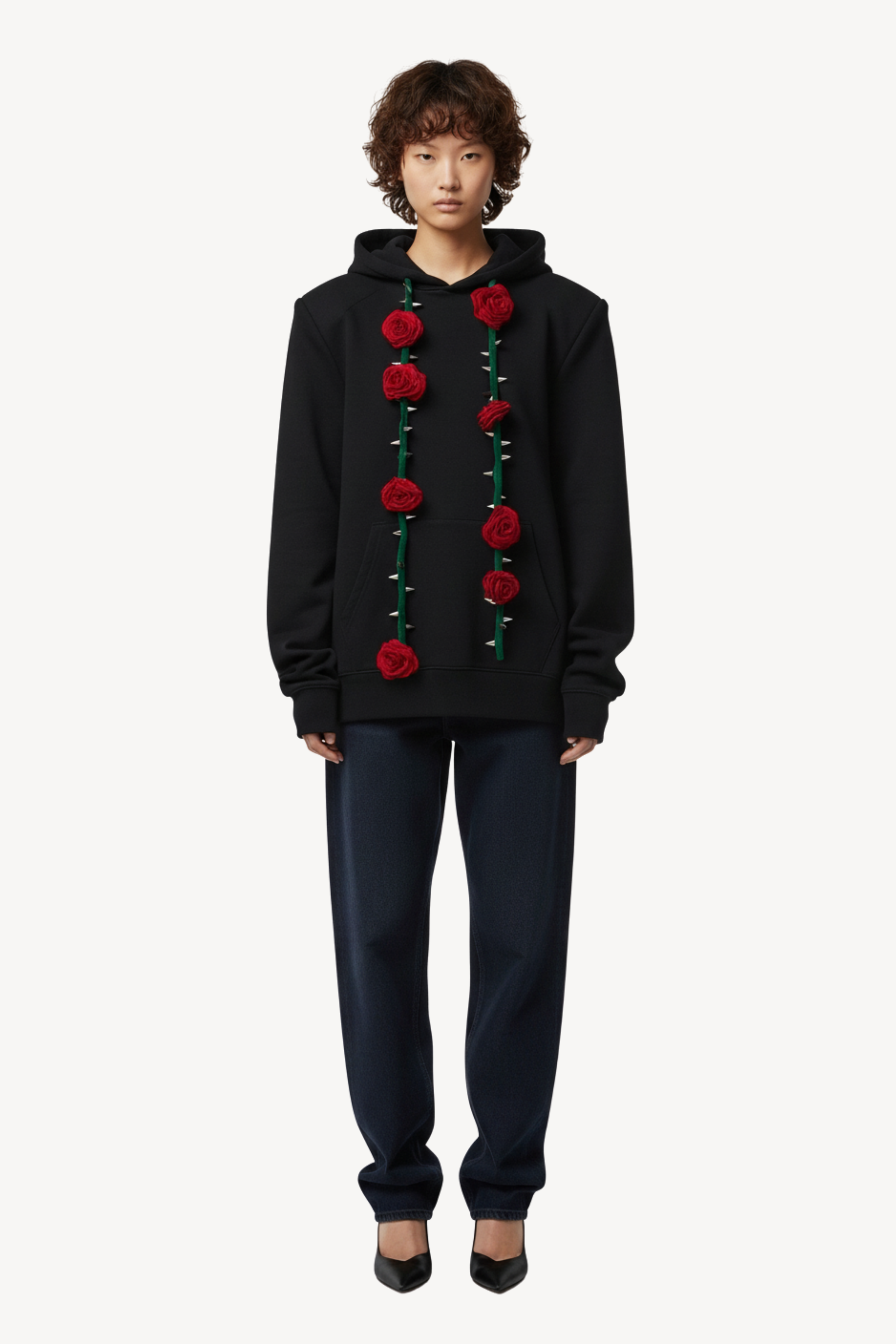 ROSE-STEM HOODIE IN BLACK