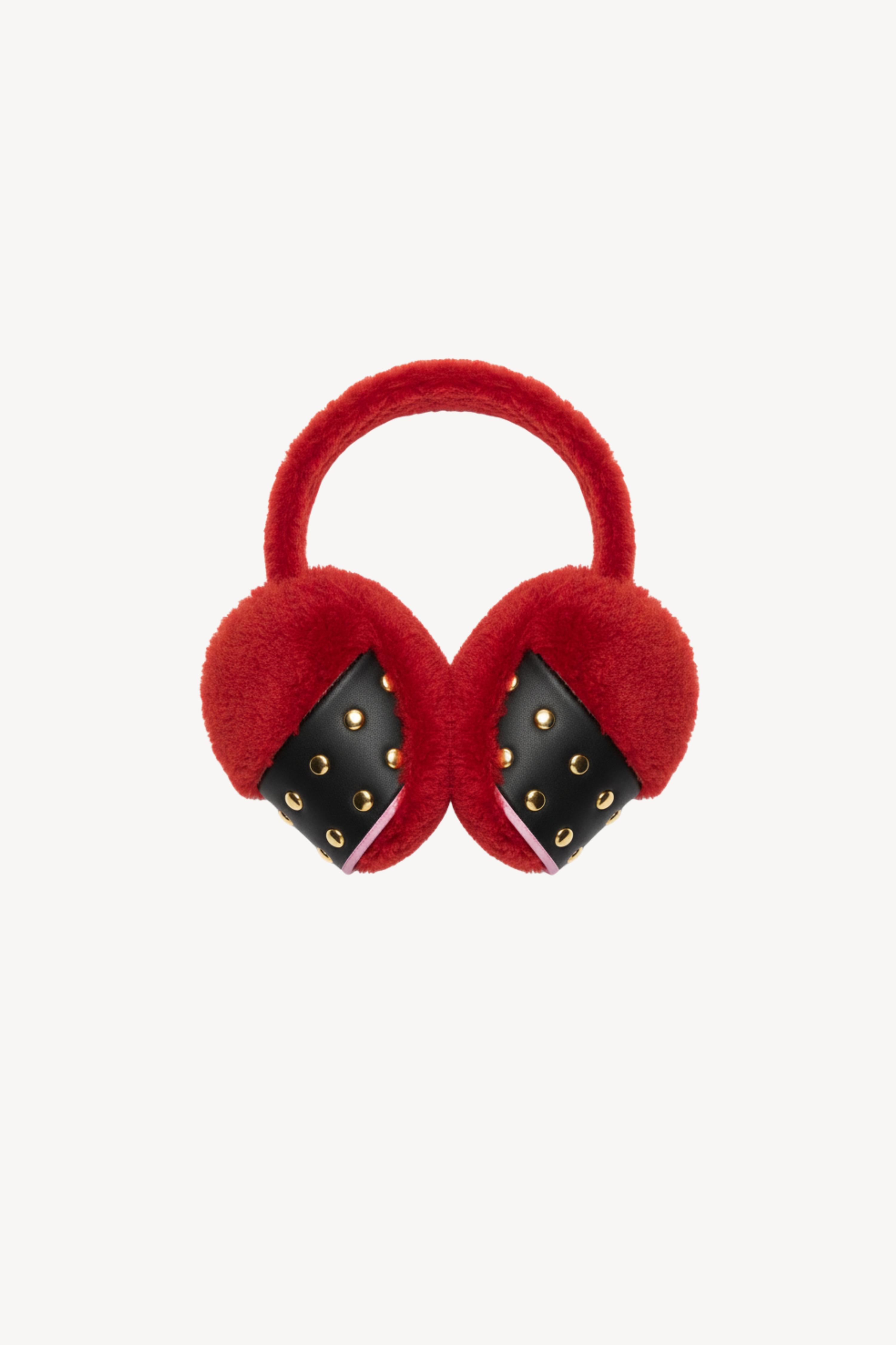STUDDED RED SHEARLING EARMUFFS