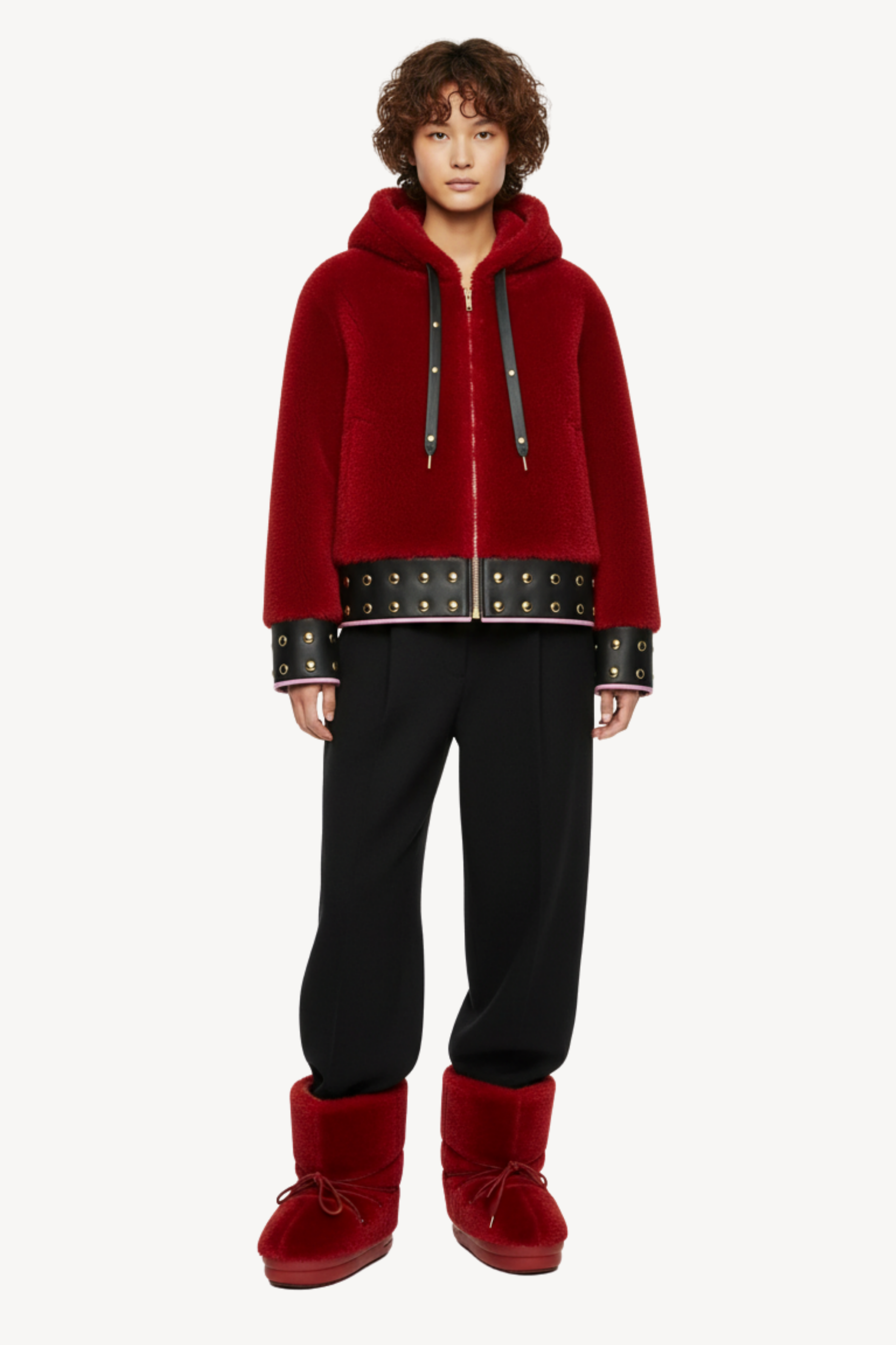SHEARLING HOODED JACKET IN RED