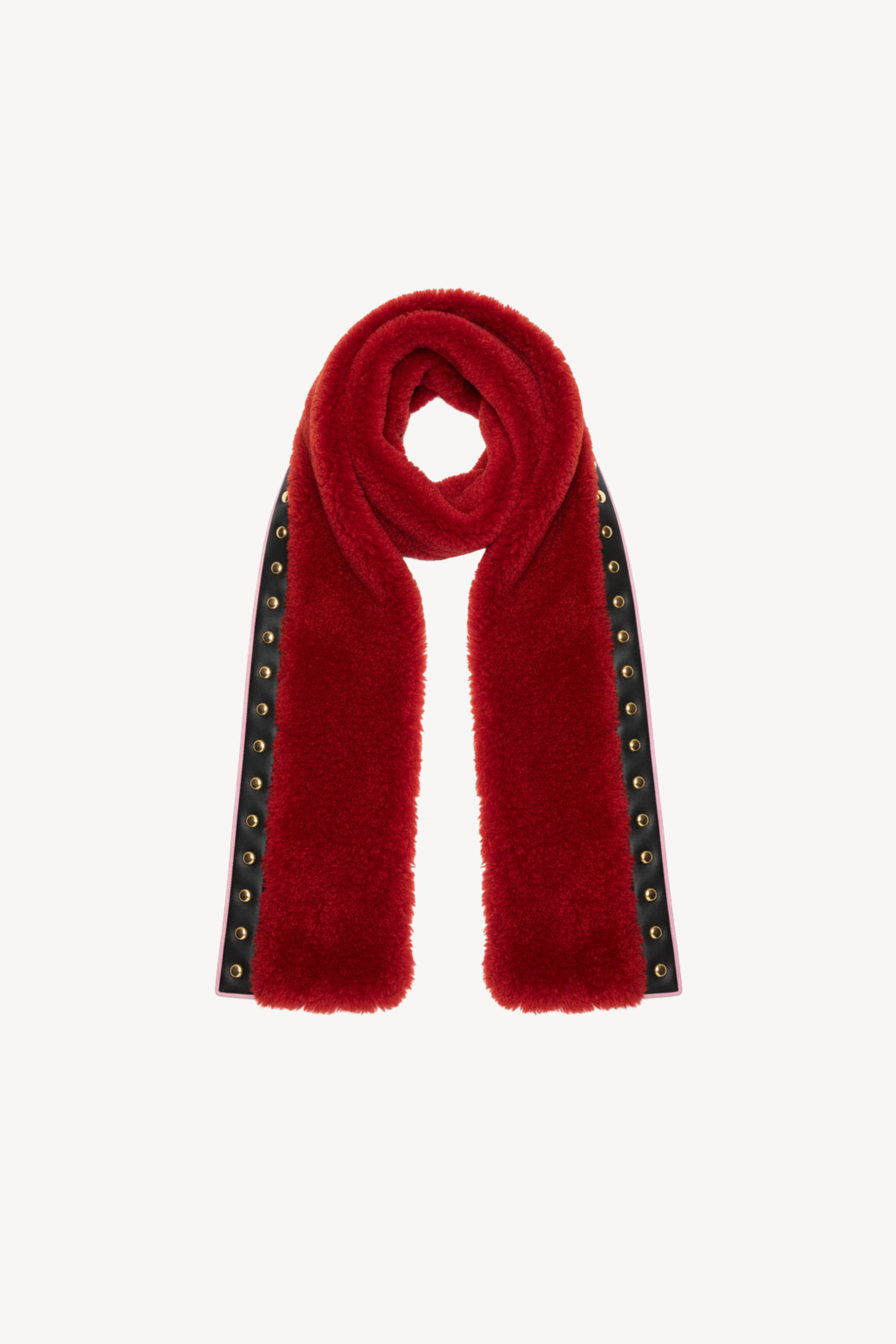 STUDDED RED SHEARLING SCARF