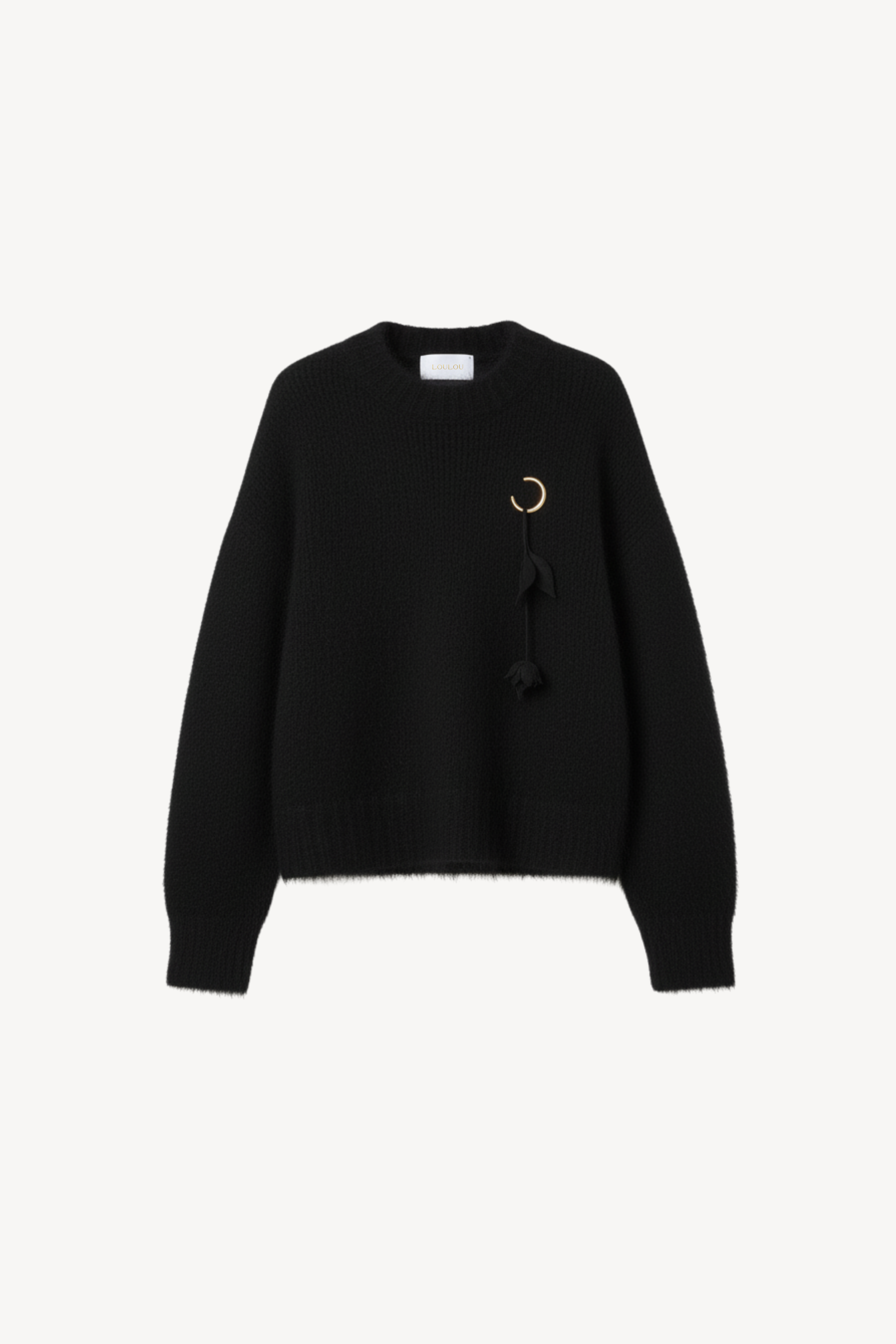 MOHAIR-BLEND SWEATER WITH FLORAL PENDANT IN BLACK