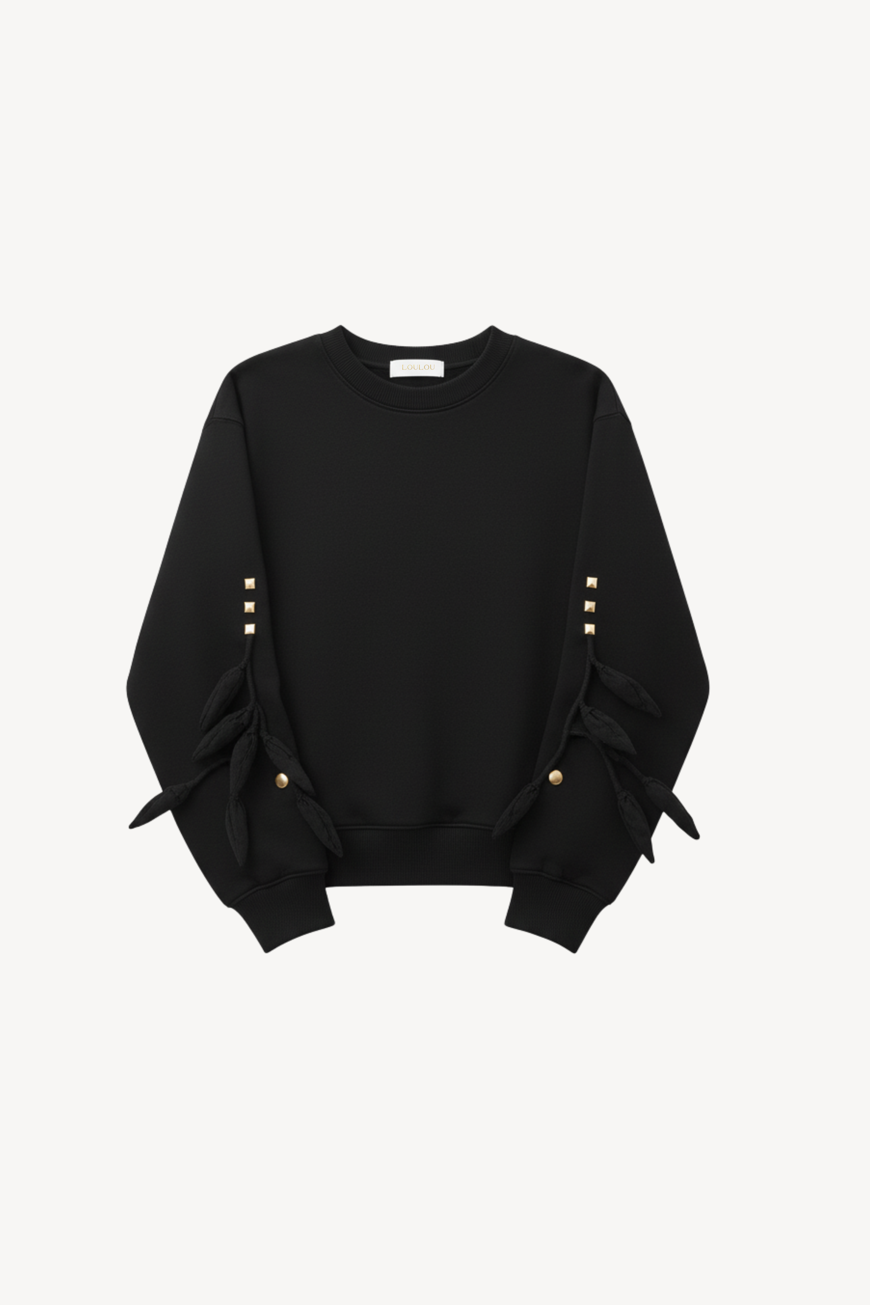LEAF-DETAIL SWEATSHIRT IN BLACK