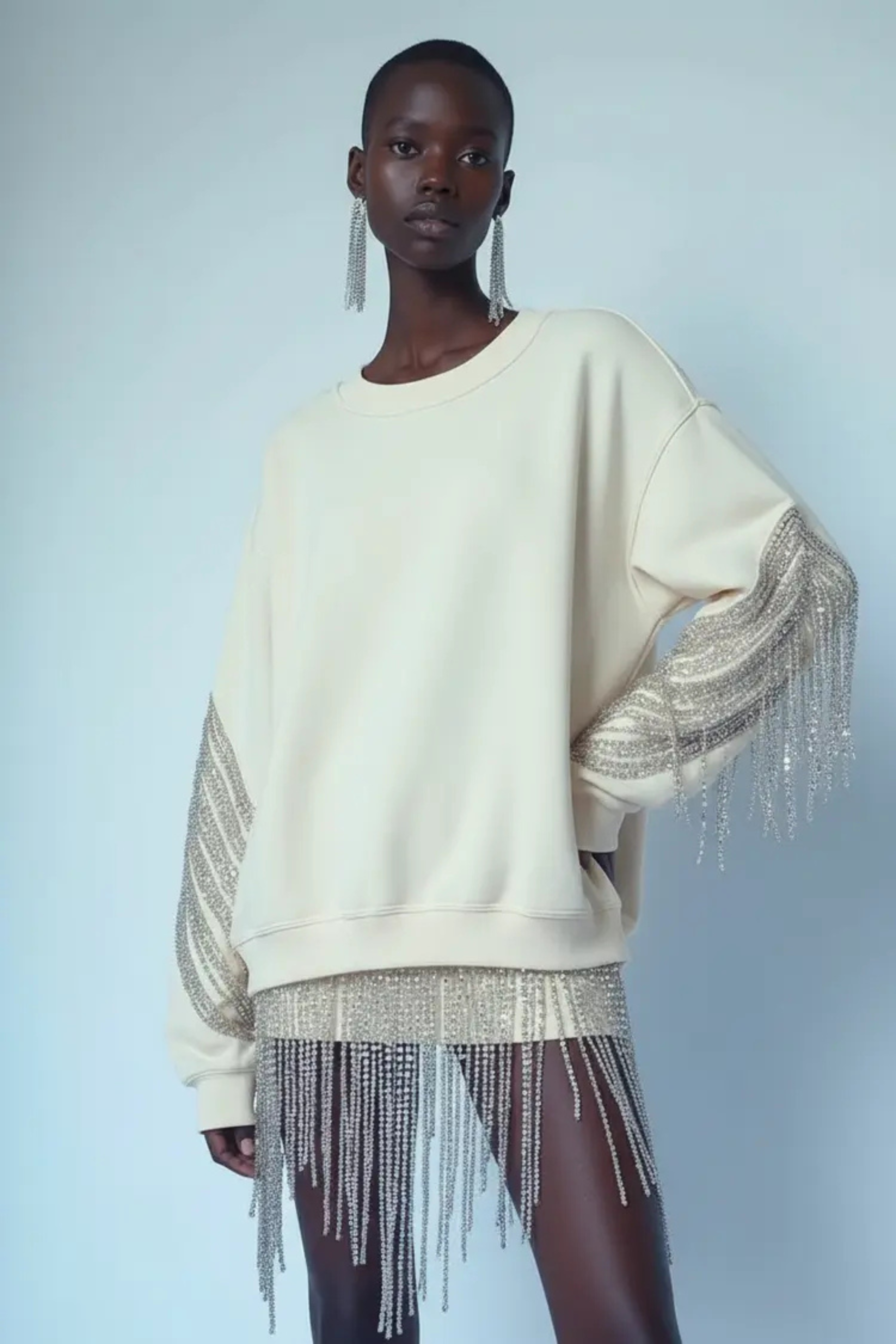 CRYSTAL FRINGE SWEATSHIRT